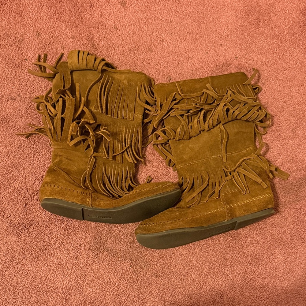 Fringe Suede Boots - Tan